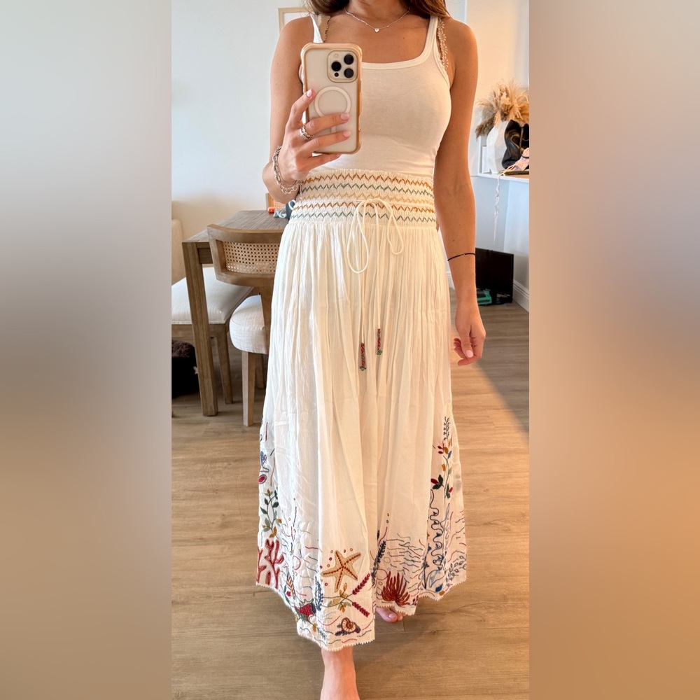 Zara White Embroidered Maxi Skirt XS